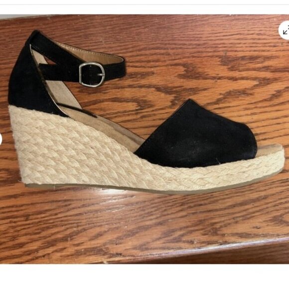 Womens Black Wedge Sandals Size 10.5M Seleeney Style & Co. 3" Espadrille Heel - Picture 13 of 16